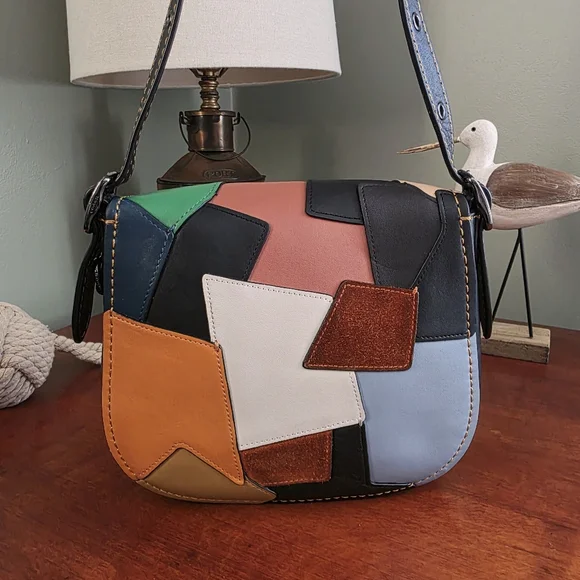 Coach 38482 1941 Saddle 23 Crossbody Patchwork Black Suede Leather Bag - Picture 4 of 16